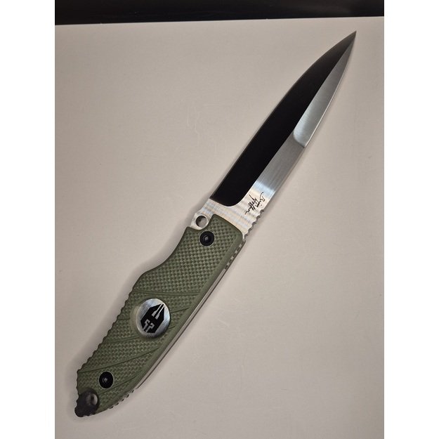 HAND SPEAR-FLATLINE OLIVE GRIPS/ SILVER SMOOTH BLADE