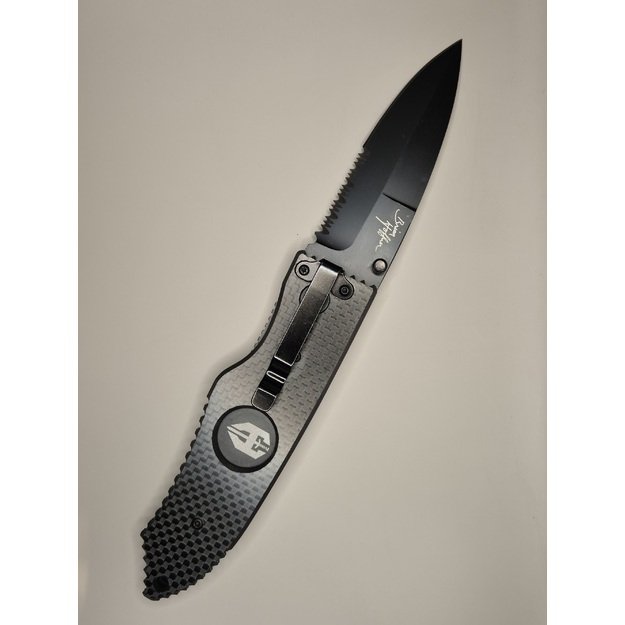 "3.5"" Folding Knife -Carbon Fiber 3D Grip, Black Combo Blade"