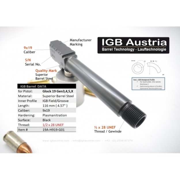 Sriegtas vamzdis Glock 19 GEN3,4,5,X  9x19 1