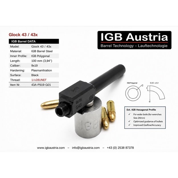 Sriegtas vamzdis Glock 43/43X, 9x19