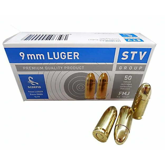 9x19mm Luger, STV SCORPIO 124gr nuo 0.24Eur/vnt
